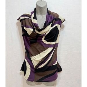 Grace Elements Womens Top Size S Purple Brown Geometric Cowl Neck‎ Sleeveless